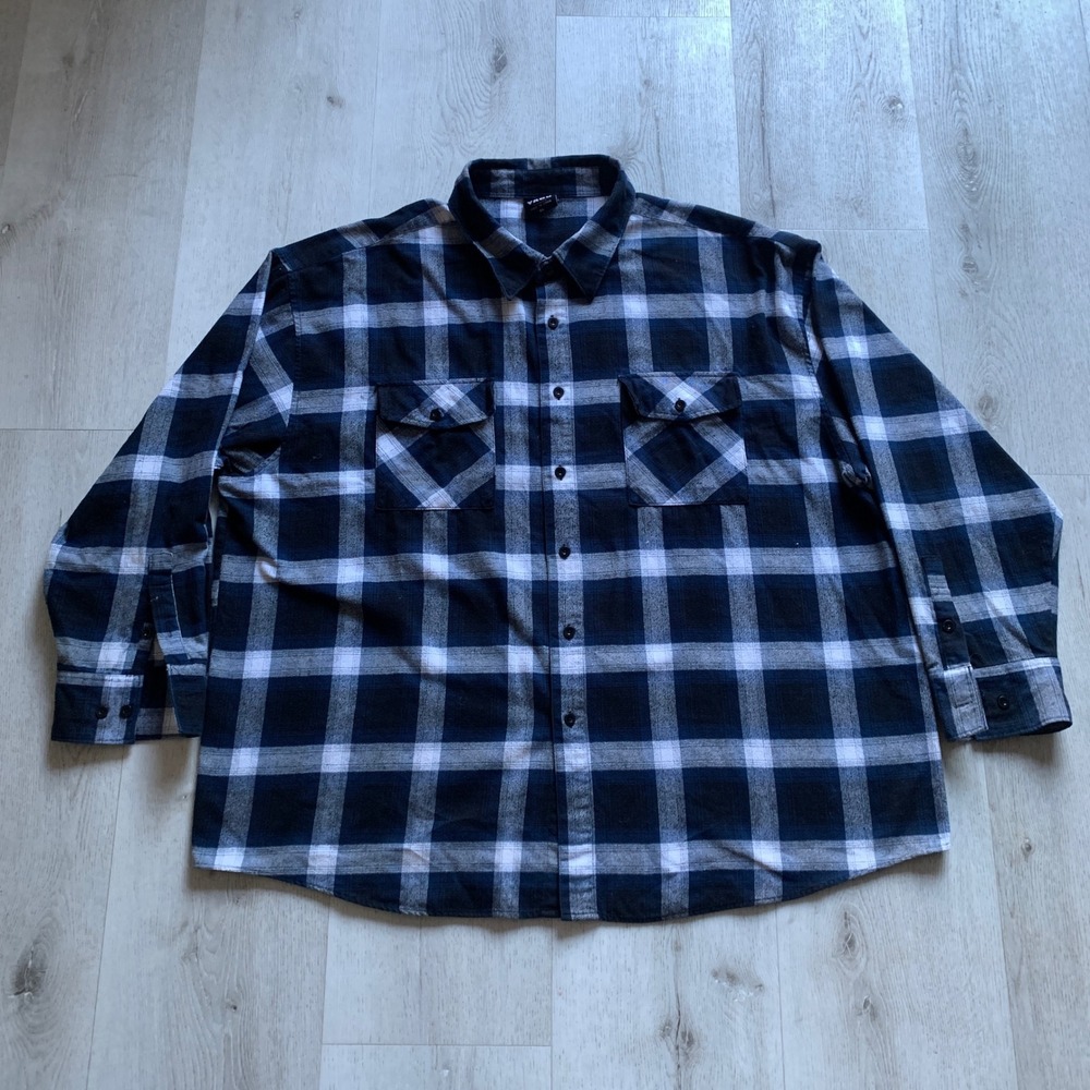 Yago Men's Blue/ White Plaid Flannel Long Sleeve Button Down Shirt‎ Sz 5XL